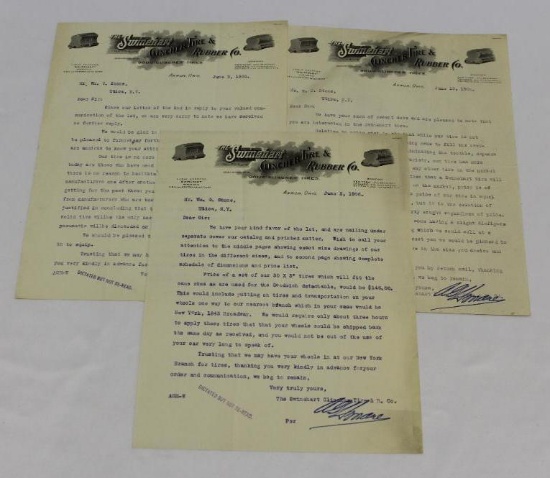 Group of 3 1906 Swinehart Tire Co of Akron OH Graphic Advertising Letterhead