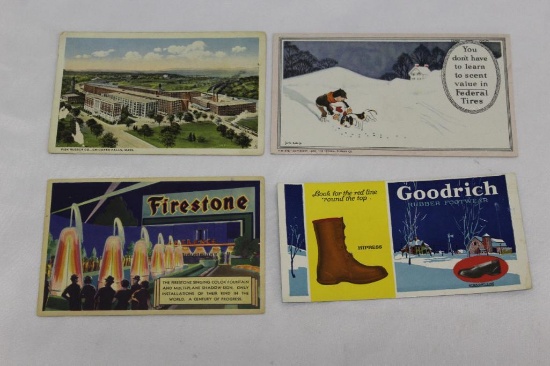 Group of 4 Graphic Tire Advertising Postcards and Blotters