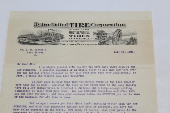 1929 Hydro-United Tire Co of Pottstown PA Graphic Advertising Literature