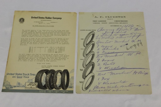 Group of 2 1925 & 1916 Graphic US Tires Advertising Letterhead