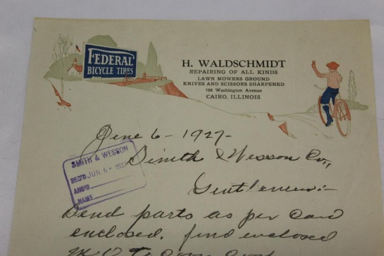 Group of 2 1927 Graphic Federal Tires Advertising Letterhead Smith and Wesson