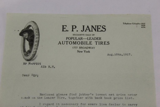 Group of 2 1917 Graphic Kelly Tires Advertising Letterhead
