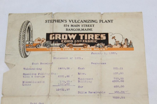 Group of 3 1922 Grow Tires Graphic Advertising Letterhead of Bangor ME