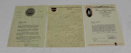 Group of 3 1910's & 1920's Firestone Tires Graphic Advertising Letterhead