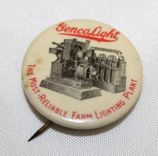 Genco Light Farm Lighting Advertising Celluloid Pin Back Button