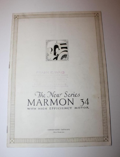 1916 Marmon Motor Car Co Model 34 Sales Brochure Book