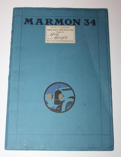 1918 Marmon Motor Car Co Model 34 Sales Brochure Book