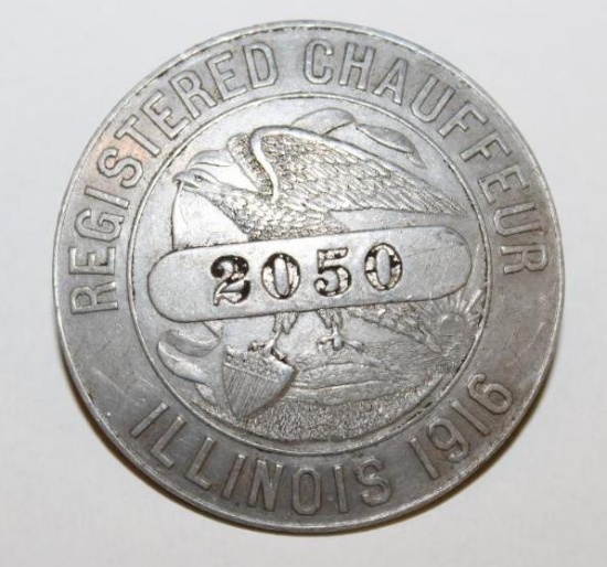 1916 Illinois Registered Chauffeur Pin Badge