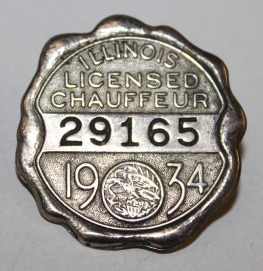 1934 Illinois Registered Chauffeur Pin Badge