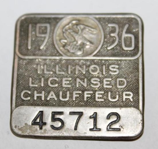 1936 Illinois Registered Chauffeur Pin Badge