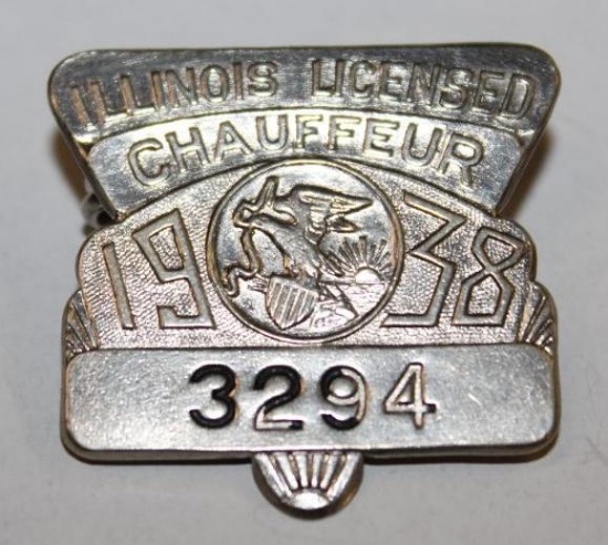 1938 Illinois Registered Chauffeur Pin Badge