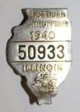 1940 Illinois Registered Chauffeur Pin Badge