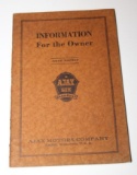 1926 Nash Ajax Six Owners Information Manual Book
