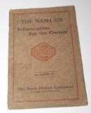 1920's Nash Six Owners Manual Book