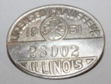 1951 Illinois Registered Chauffeur Pin Badge