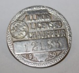 1950 Illinois Registered Chauffeur Pin Badge