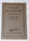 1920's Studebaker Big Six Operation Manual Brochure Book