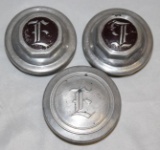 Group of 3 E Automobile Threaded Hubcaps