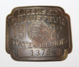 1922 Illinois Registered Chauffeur Pin Badge