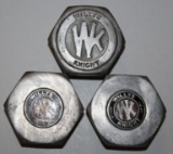 Group of 3 Willys Knight Threaded Hubcaps