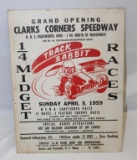 1959 Clarks Corner Speedway Wadsworth Advertising Race Poster