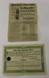 Splitdorf Green Jacket Spark Plug Ad and Certificate