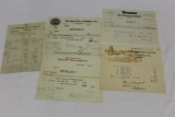 Group of 5 Firestone Tires 1910's & 1920's Advertising Letterhead Receipts