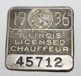 1936 Illinois Registered Chauffeur Pin Badge