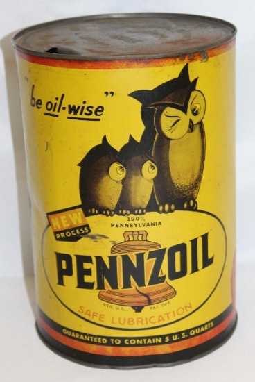 Pennzoil Graphic 5 Quart Motor Oil Can Owls