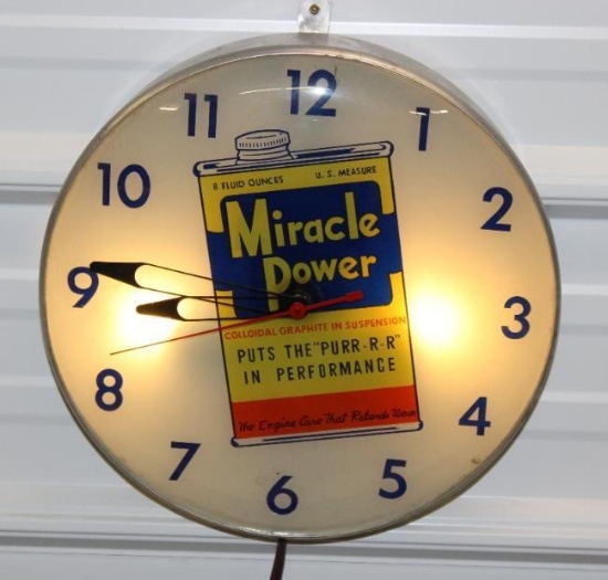 Miracle Power Advertising Clock w/ Oil Can Graphics