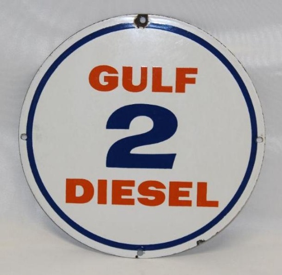 Gulf 2 Diesel Porcelain Pump Plate Sign