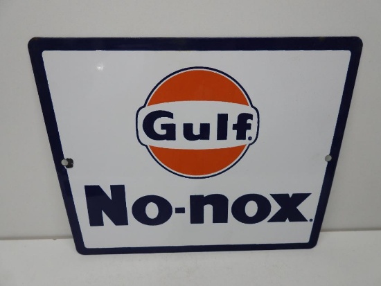Gulf No-Nox Porcelain Pump Plate Sign