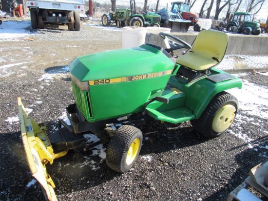 JD 240 Graden Tractor w/ Snowplow, Wheel Weights, & Snowchains