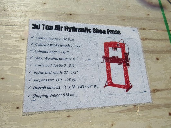 Agriquip 50 Ton Air/Hydraulic Shop Press
