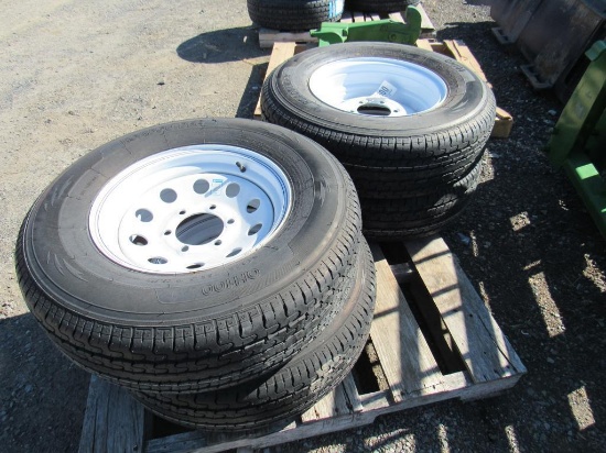 ST225/75R15 Radial Trailer Tires on 6 Lug Wheels, New, Set of 4