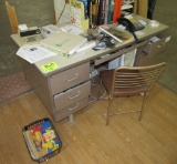 Desk, chair, office supplies & electric heater