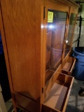 Glass door, oak cabinet w/ drawers