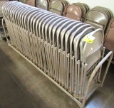 Lot of 28 metal folding chairs on cart