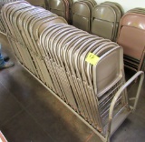 Lot of 32 metal folding chairs on cart