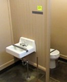bathroom fixtures: toilet, sink, divider stall & broom rack