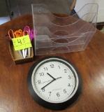 scissors, clock & file holder