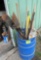 Barrel of yard tools