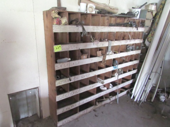 Cubby shelf and contents in cubbies