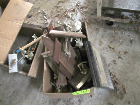 Boxes of bowling trophies