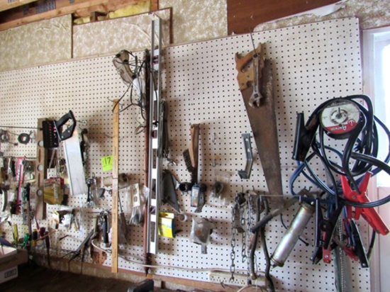 miscellaneous tools on wall