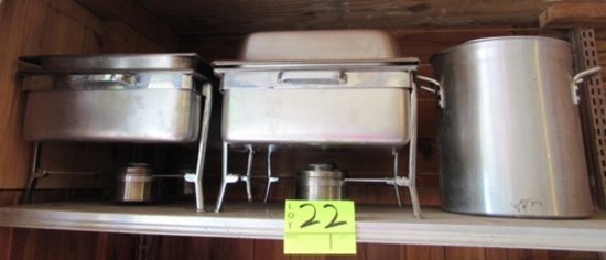 lot of 2 chafing dishes & pot