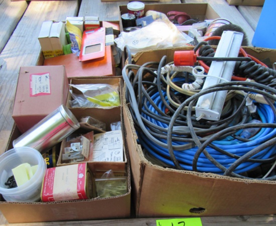 lot of 4 boxes of hardware, electrical cords