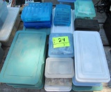 lot of 17 plastic containers with tools, hardware and supplies