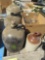 crock, glass jugs
