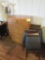 lot of 4 chairs, a dresser, lamp